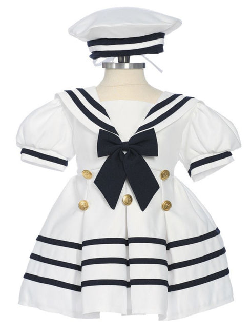 Rafael Baby Toddler Girls Bow Accent Nautical Dress Cap Outfit Set, Sizes 3 Months-4T - SophiasStyle.com